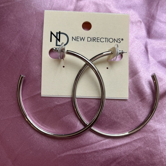 new directions Jewelry - New Directions Shiny Silver 2.25 Hoop Earrings